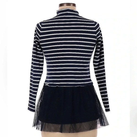 Lands End | Navy & White Stripe Ruffle Tule Hem Long Sleeve Blouse Size M - Picture 2 of 2
